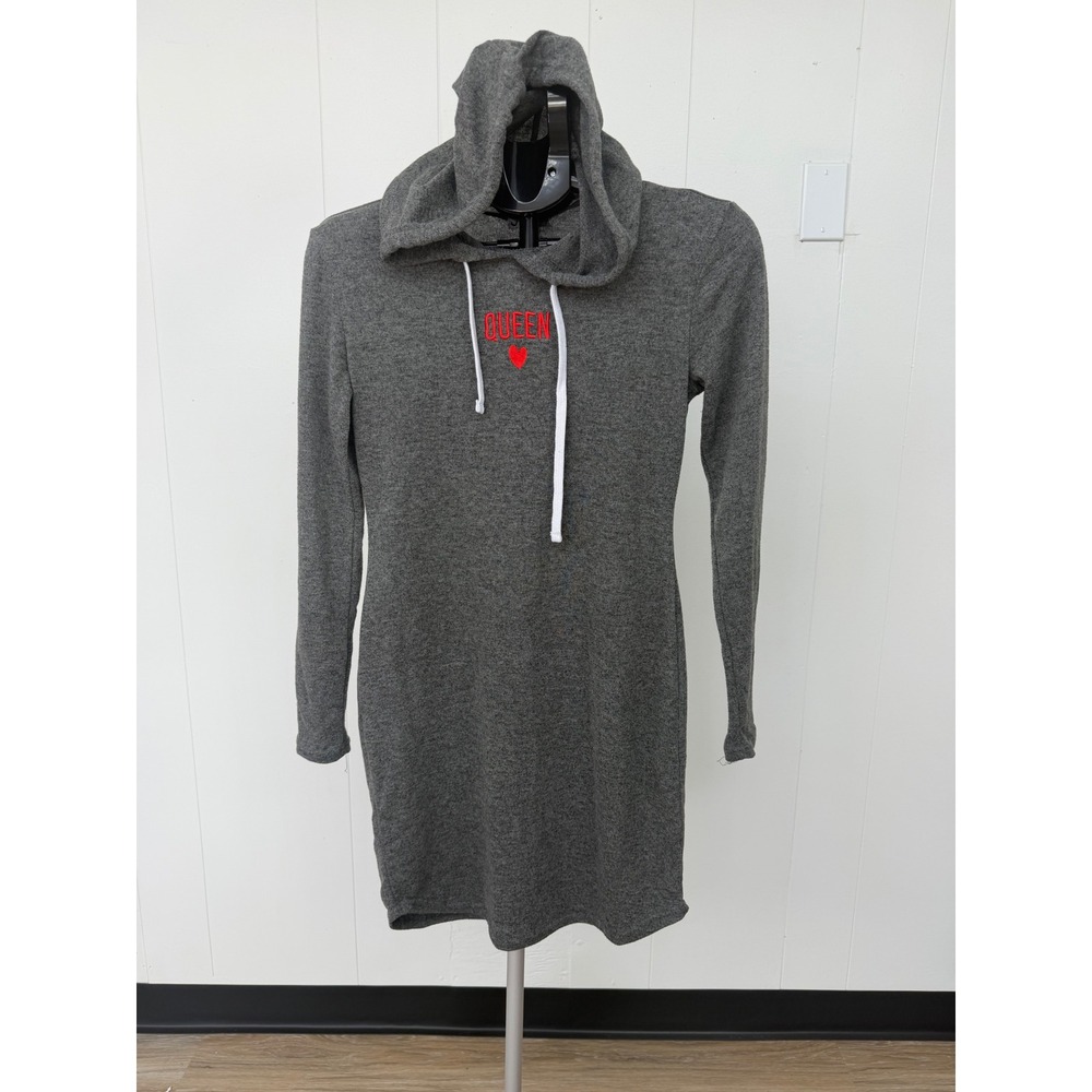 J for Justify Hoodie Dress Womens Small Grey Excellent Queen Heart Embroidered